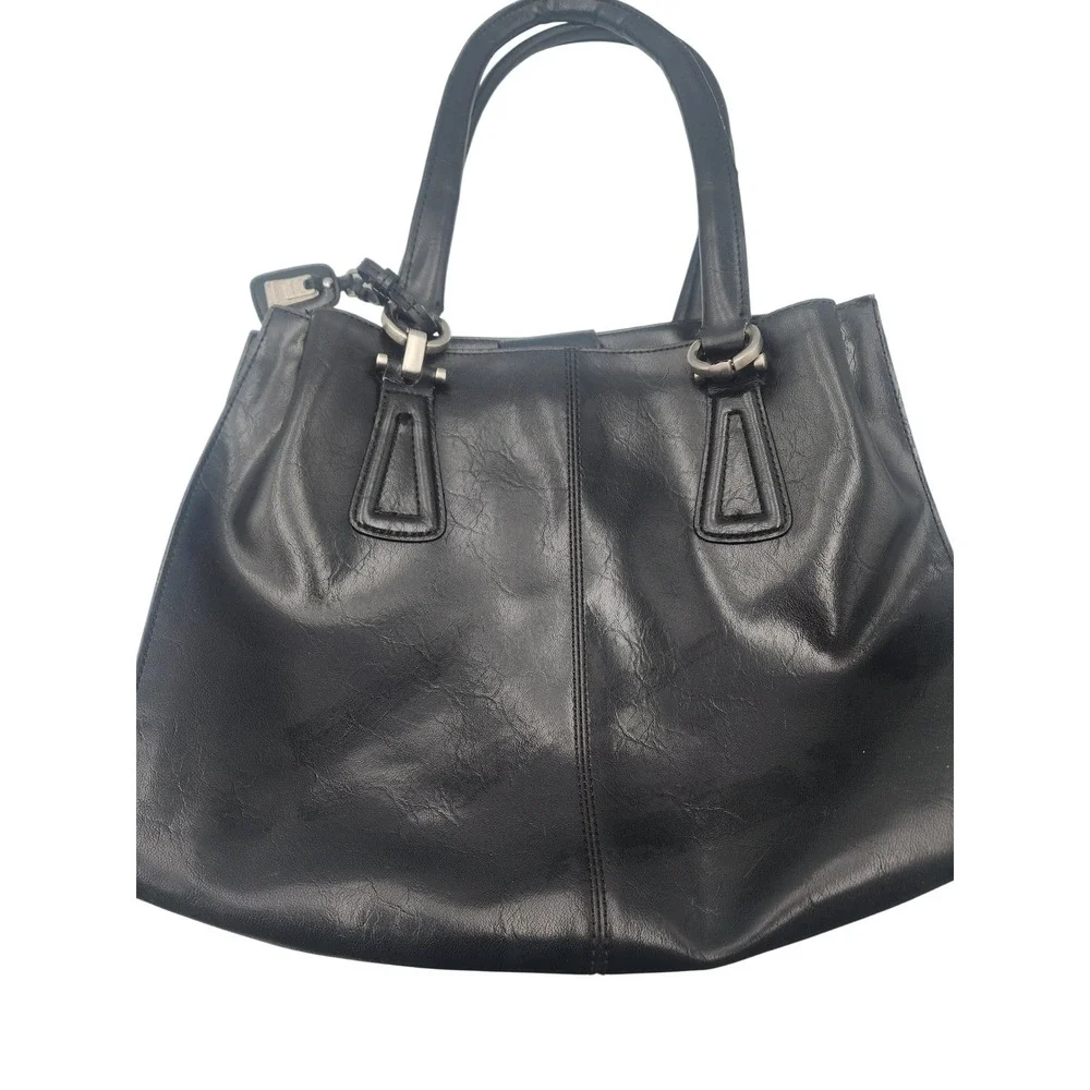Liz Claiborne Black Faux Leather Multi Compartment Shoulder Bag Tote LC.1441.P